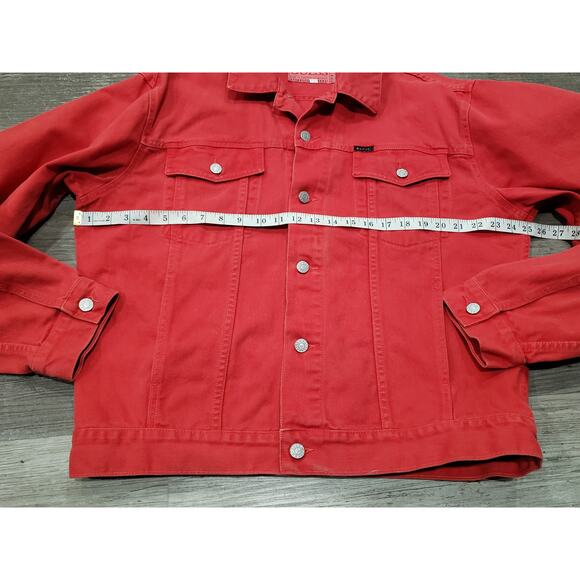 Vintage Guess Red Denim Button Up Collared Jacket Made in USA American Tradition - Picture 8 of 10